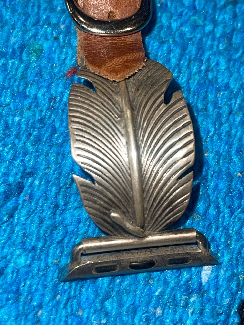 Brown Leather Strap with Silver Feather Accents - Picture 2 of 4